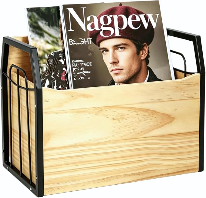 Wood Magazine Holder, Rustic Magazine Storage Rack Floor, Decorative File Book by Nagpew