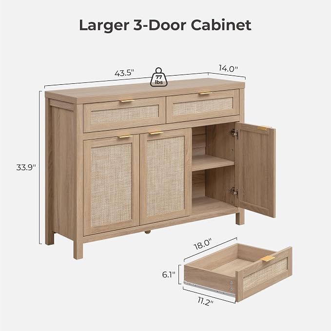 SICOTAS Rattan Sideboard Buffet Cabinet - Image 2