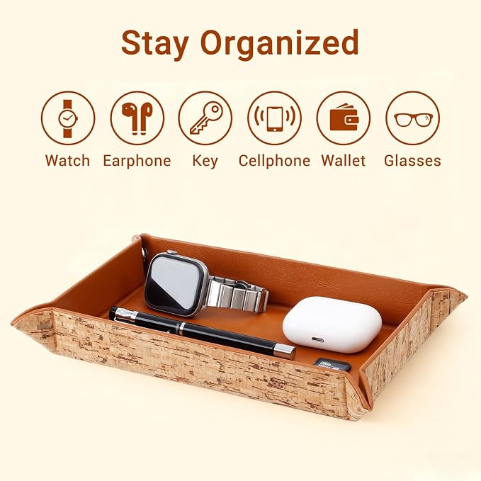 EZDeco PU Leather Valet Tray Premium Nightstand Organizer Caddy Holder - Image 5