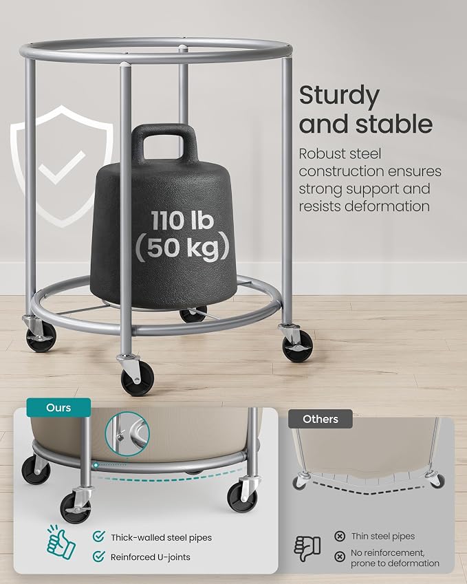 SONGMICS Laundry Basket, Rolling Steel Frame - Image 7