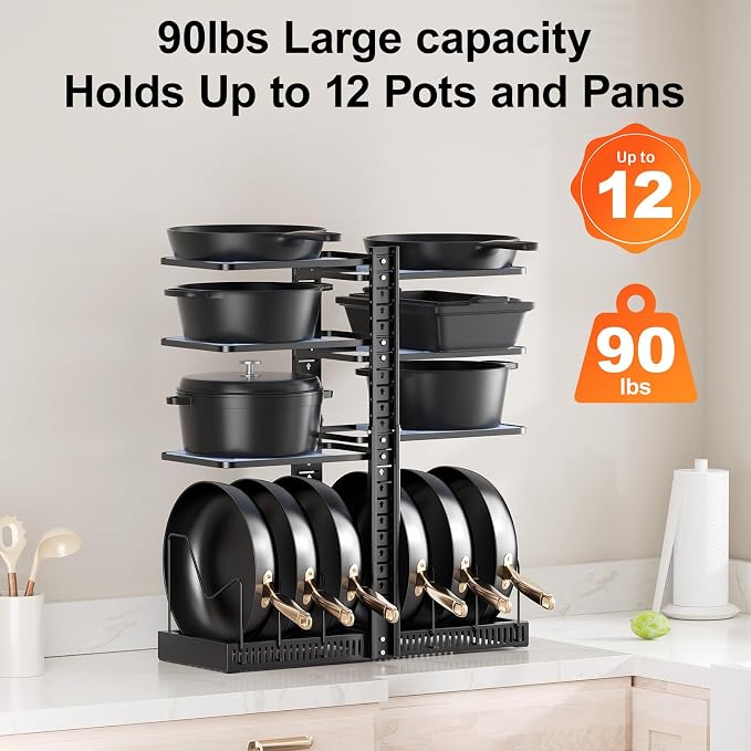 LAMU Pots and Pans Organizer under Cabinet, Adjustable Height Up to 24'' - Image 5