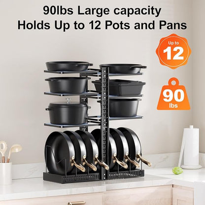 LAMU Pots and Pans Organizer under Cabinet, Adjustable Height Up to 24'' - Image 5