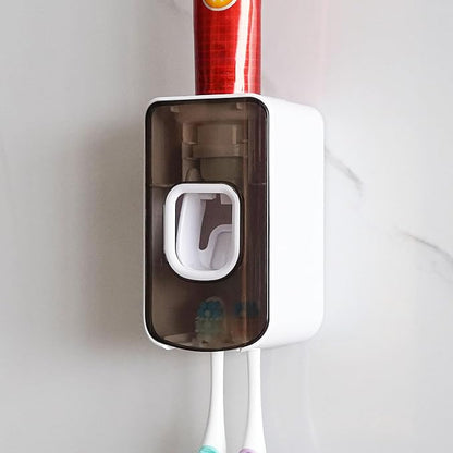 2 Slot Toothbrush Holder and Toothpaste Dispenser Wall Mounted, Automatic by LUEXBOX