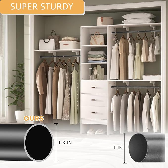 Closet Rods for Hanging Clothes, 1.3 Inch Diameter Heavy Duty Closet Rod 17-28 - Image 2