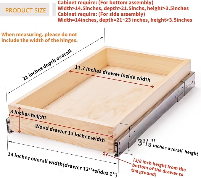 13”W x 21”D x 3”H Soft Close Slide Out Wood Drawer Organizer - Image 3