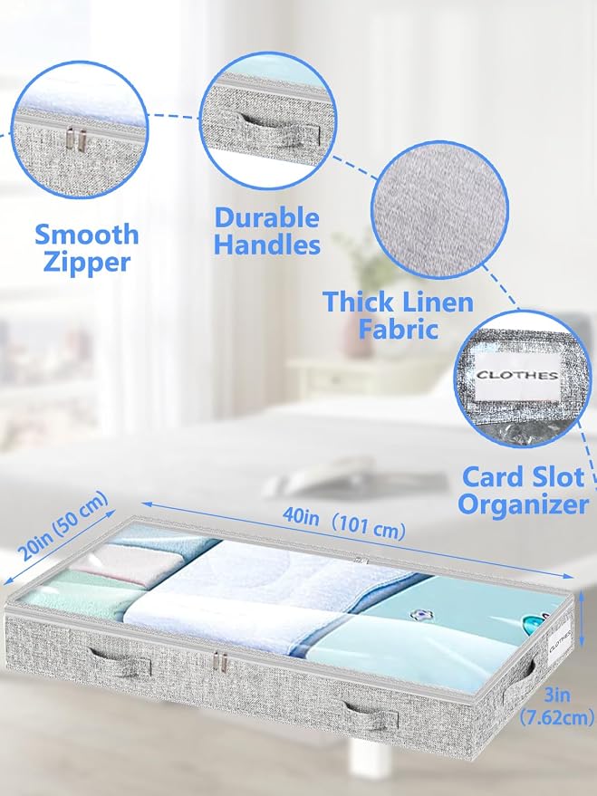 Low Profile Under Bed Storage, 3-Inch High Foldable Underbed Storage Bins - Image 7