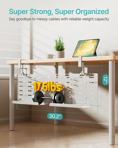 Under Desk Cable Management Tray, 30.2" Vertical Metal Pegboard Organizer - Image 3