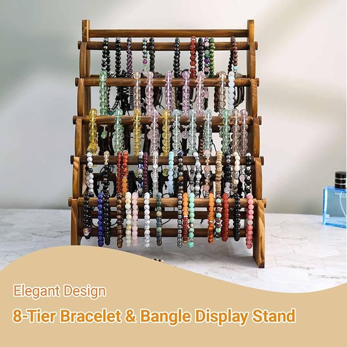 Wooden Bracelet Holder 8 Tier Jewelry Bracelet Display Stand, Portable Organizer - Image 3