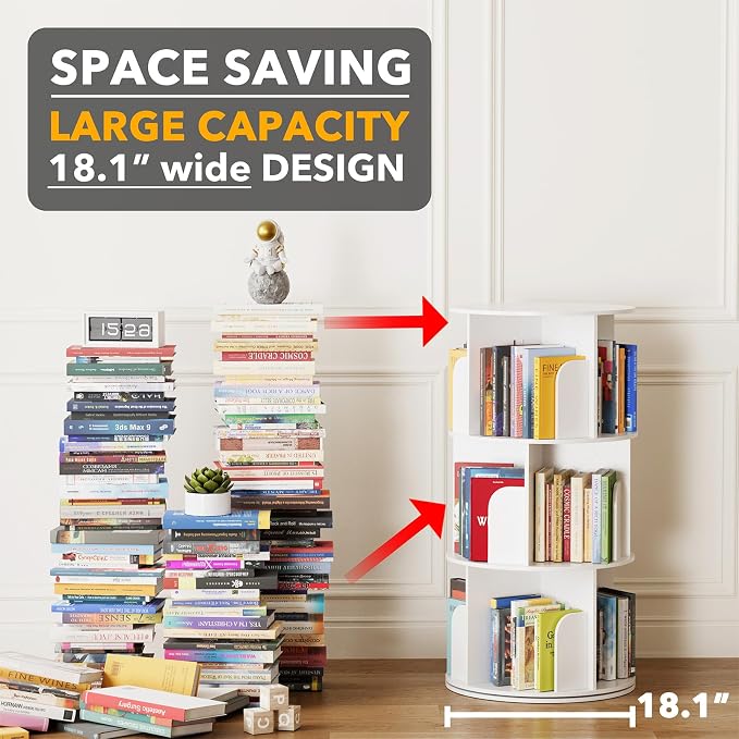 SpaceAid Cross Style 3 Tier Rotating Bookshelf, Spinning 360 Bookcase Lazy - Image 3
