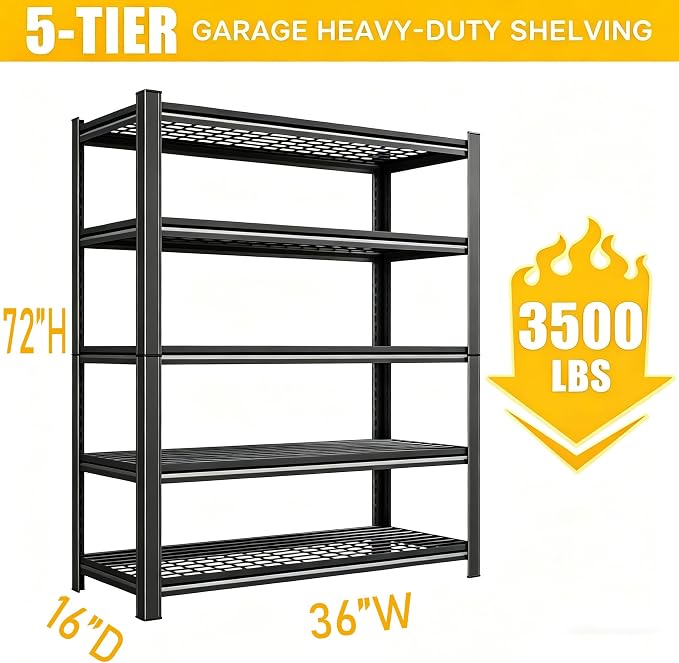 2Pack 72" H X 36" W X 16" D Heavy Duty Garage Shelving Unit 5 Tier 3500 LBS - Image 3