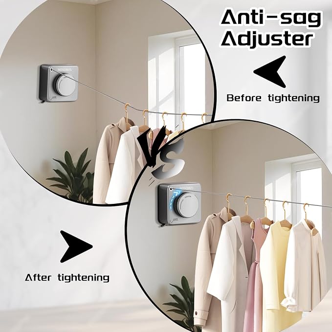 Retractable Clothesline Indoor, Non-Sagging Outdoor Clothes Line Retracting - Image 3