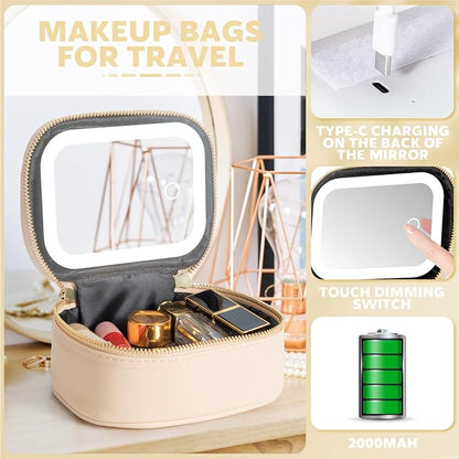 Small Makeup Bag with Led Mirror, Mini Travel Make up Bag 3 Light Modes - Image 3