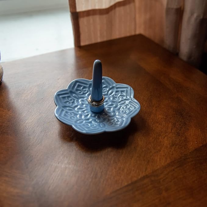 Ceramic Blue Mandala Ring Holder Decorative Jewelry Holder/Trinket Tray - Image 2