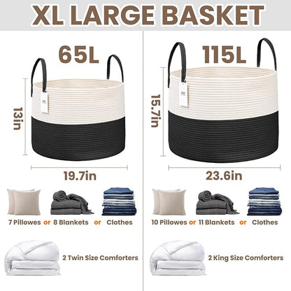 JMvicyroam 65L Extra Large Machine Washable Cotton Rope Blanket Basket | - Image 3