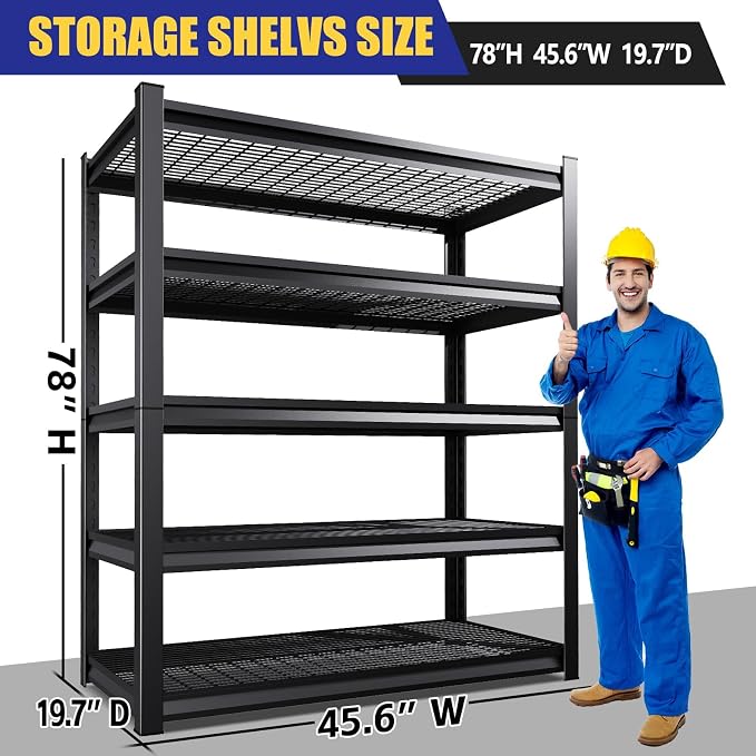 Garage Shelving-5 Tier Storage Shelves, Adjustable Heavy Duty Metal Shelving - Image 3