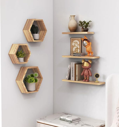 Wooden Hexagon Floating Shelves Wall Mounted - Image 5