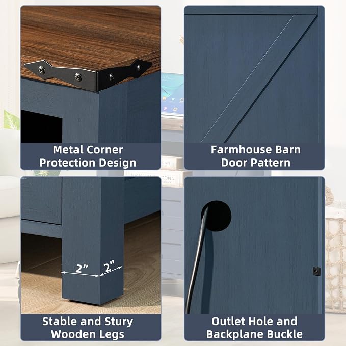Nightstands Set of 2 with Charging Station, Farmhouse Night Stand with 2 - Image 9