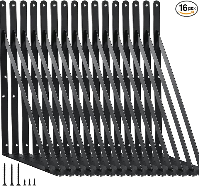 16 Pack L14 x H 10" Black Heavy Duty Shelf Brackets by MHMYDZ