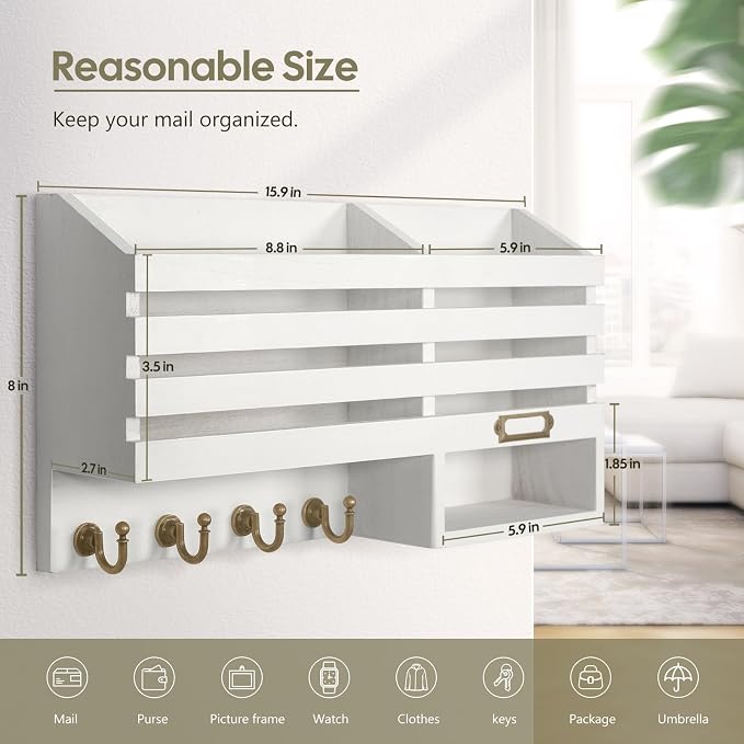 FifthQuarter Key Holder for Wall: Easy Mounted Key Rack and Mail Organizer - Image 2