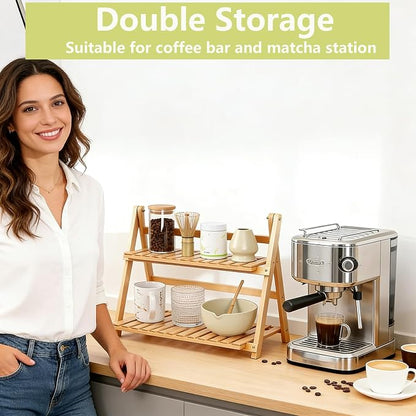 Bamboo Mug Shelf, 2-Tier Matcha Station & Coffee Bar Organizer-15.7 Inch - Image 7