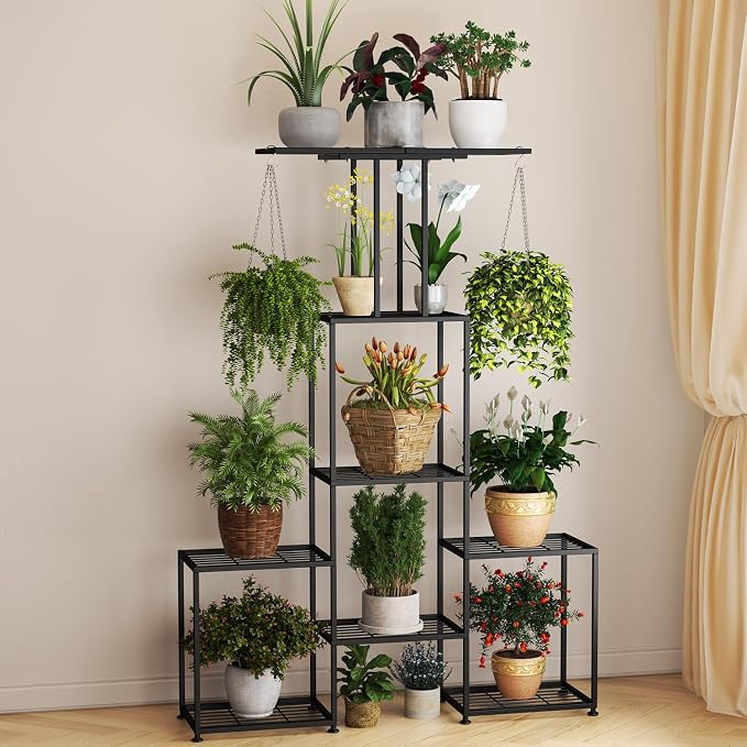 Plant Stand Indoor Outdoor, Metal 6 Tier Tall Hanging Plant Shelf - Image 2