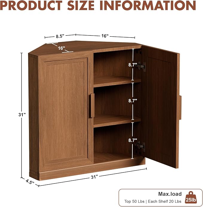Casaphoria Farmhouse Corner Cabinet, Wooden Corner Storage Cabinet - Image 2