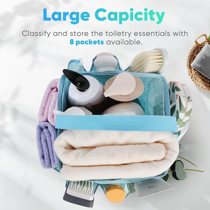 EUDELE Mesh Shower Caddy Portable, 8-Pocket Large Capacity, Quick Dry, Easy - Image 2