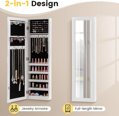 LOKO 42” Mirrored Jewelry Cabinet, Wall/Door Mounted Hanging Jewelry Armoire - Image 9