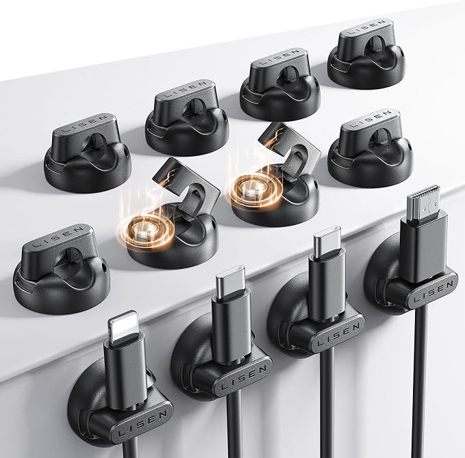 12-Pack Magnetic Cable Clips Cord Holder, LISEN Office Desk Organizers and by Lisen