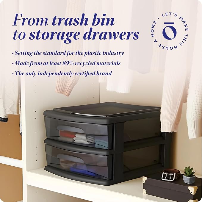 HOMZ 2-Pack 2-Drawer Storage Cart, Plastic Drawers w/Smoke Tint, 14.25" Wide - Image 8