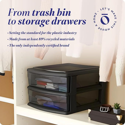 HOMZ 2-Pack 2-Drawer Storage Cart, Plastic Drawers w/Smoke Tint, 14.25" Wide - Image 8