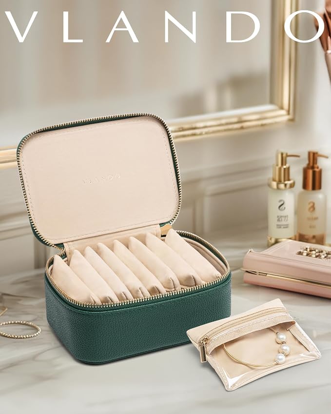 Vlando Jewelry Box with 8 Velvet Jewelry Bags Travel Jewelry Storage Box Petal - Image 2