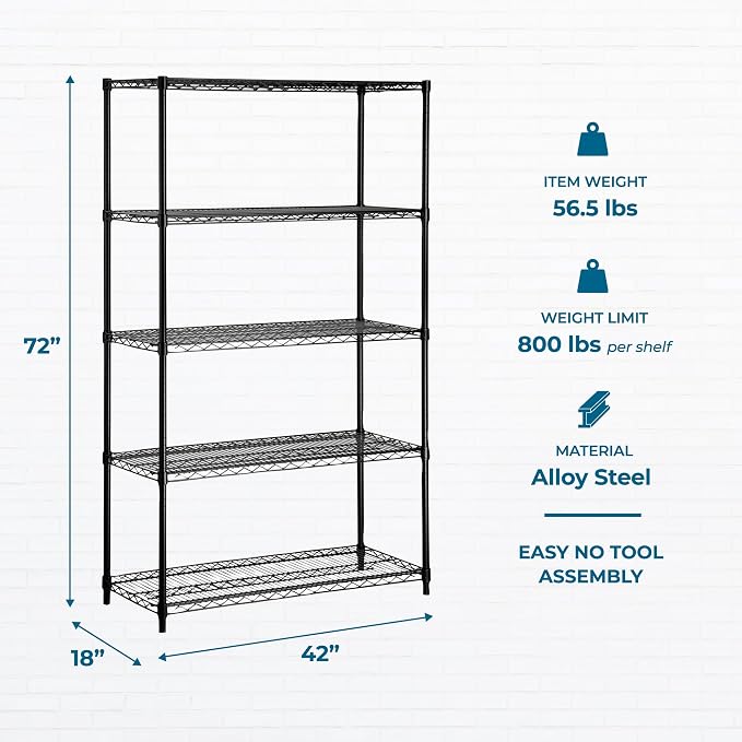 Honey-Can-Do 5-Tier Steel Shelving Unit, 800 lb/Shelf, 000 lb total across 5 - Image 3