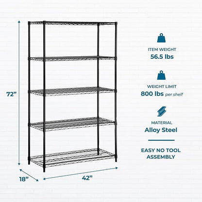 Honey-Can-Do 5-Tier Steel Shelving Unit, 800 lb/Shelf, 000 lb total across 5 - Image 3