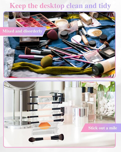 2 Pcs Acrylic Makeup Brush Holder, 16 Tier Unique Clear Paint Brush Drying Rack - Image 4