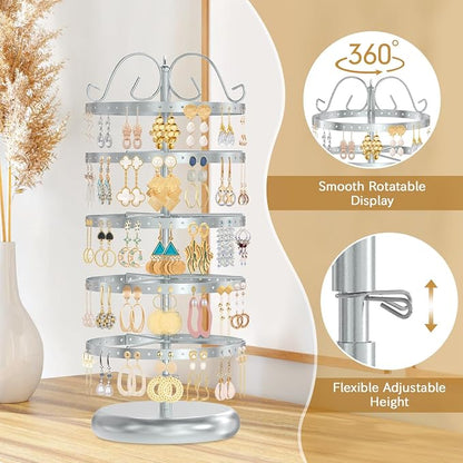 MODOWEY Rotating Earring Holder Organizer Stand, 5 Tier Metal Tree, - Image 4