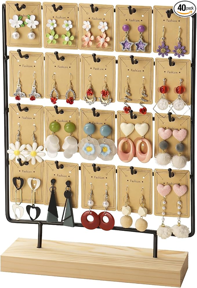 Earring Stand Display for Selling, Wood Earring Rack Tower Display Holder Stand by shidaishiyehome