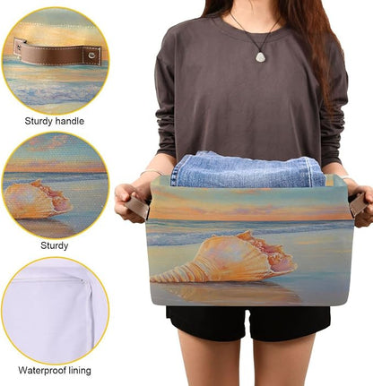 Golden Beach with Conch Shell Storage Bins Box Foldable Shelf Basket - Image 7