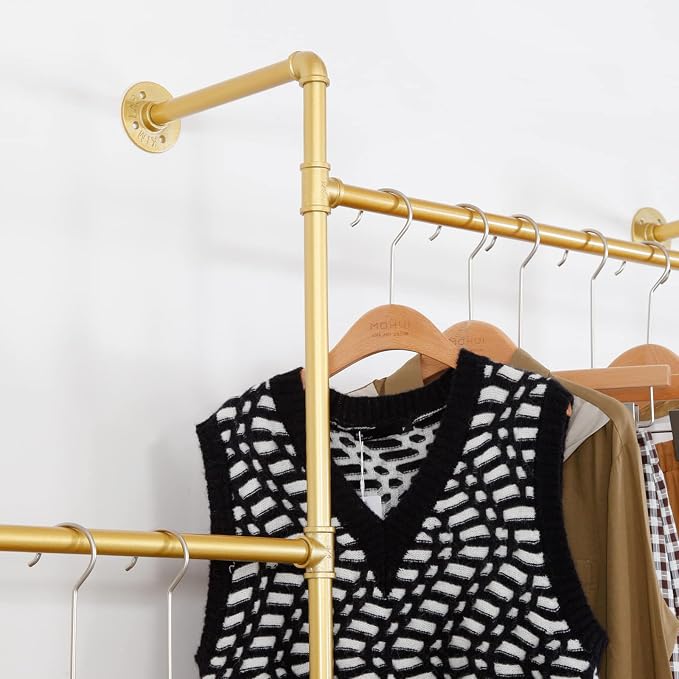 Industrial Pipe Clothing Rack Wall Mounted 5 Hanging Rods Garment Bar - Image 5