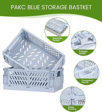2-Pack Small Pastel Plastic Storage Baskets, Collapsible Crates - Image 2