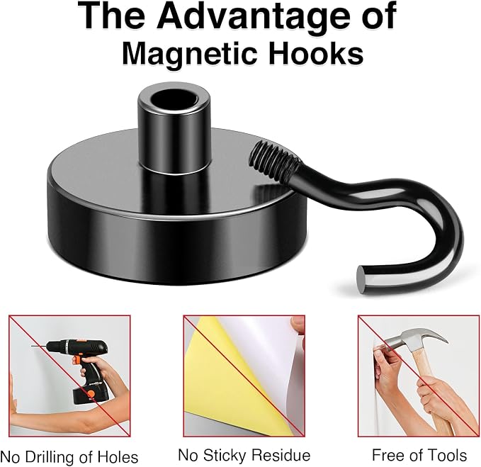 MIKEDE Magnetic Hooks, 50Lbs Strong Neodymium Black Magnet Hook - Image 5