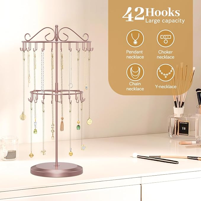 MODOWEY Rotating Necklace Holder Organizer Display Stand - Image 6