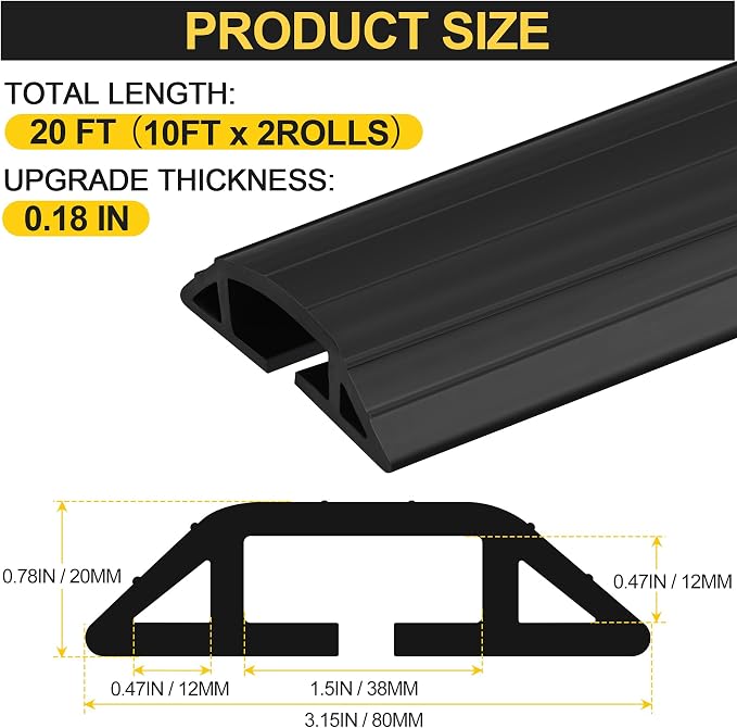 MYFAMIREA 20FT Floor Cord Cover Heavy Duty Cable Cover Protector 3 Channels - Image 2