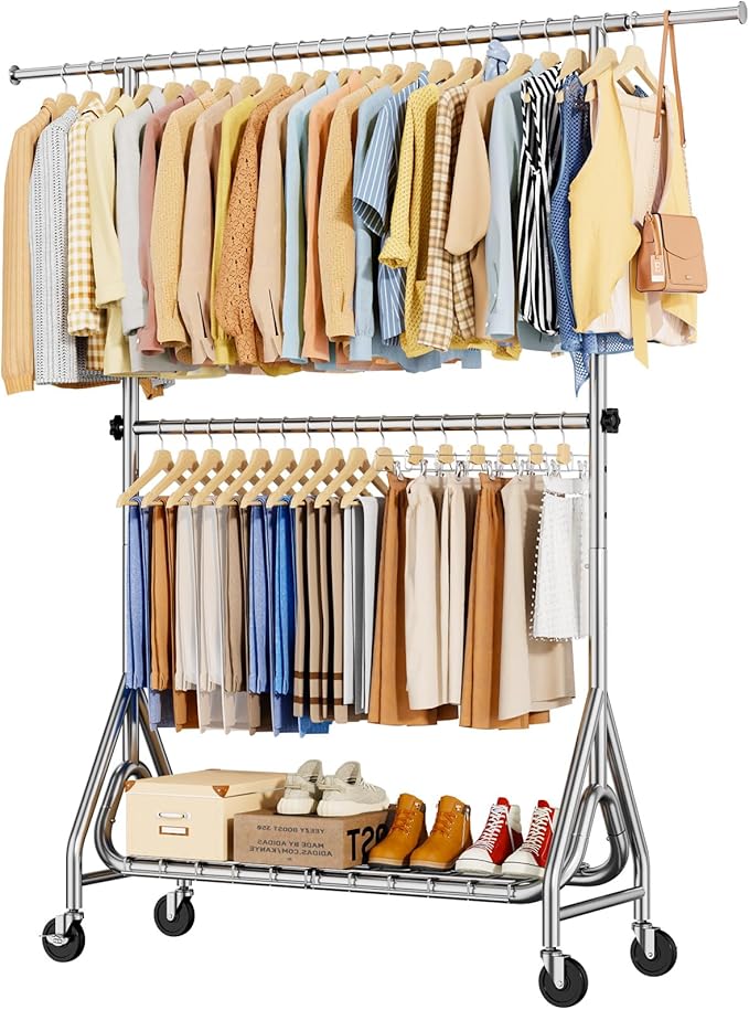 Double Rods Clothing Rack, Heavy Duty Clothes Rack by JIEJIERUI