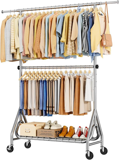Double Rods Clothing Rack, Heavy Duty Clothes Rack by JIEJIERUI