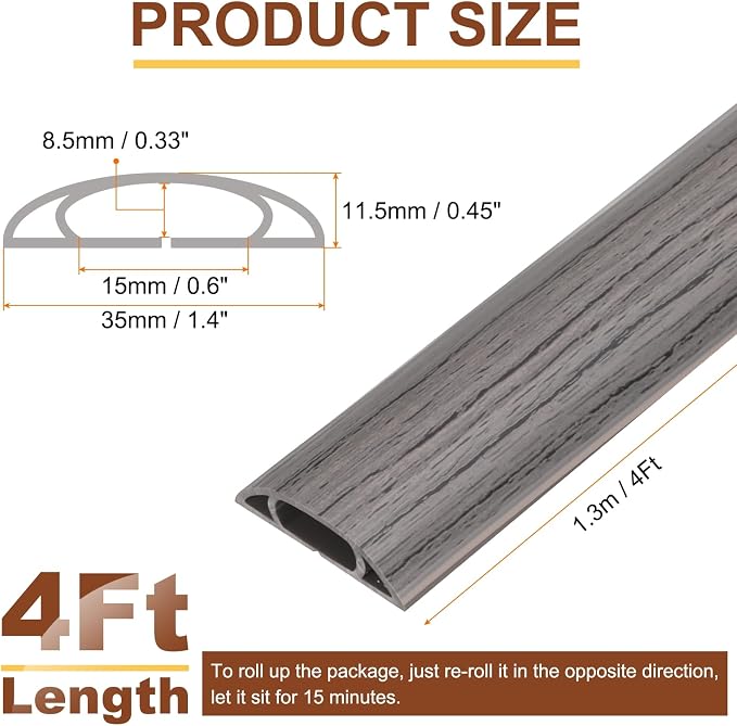 HARFINGTON 4ft Cord Cover Floor W0.6 x H0.33 Inner Channel PVC Hide Extension - Image 2