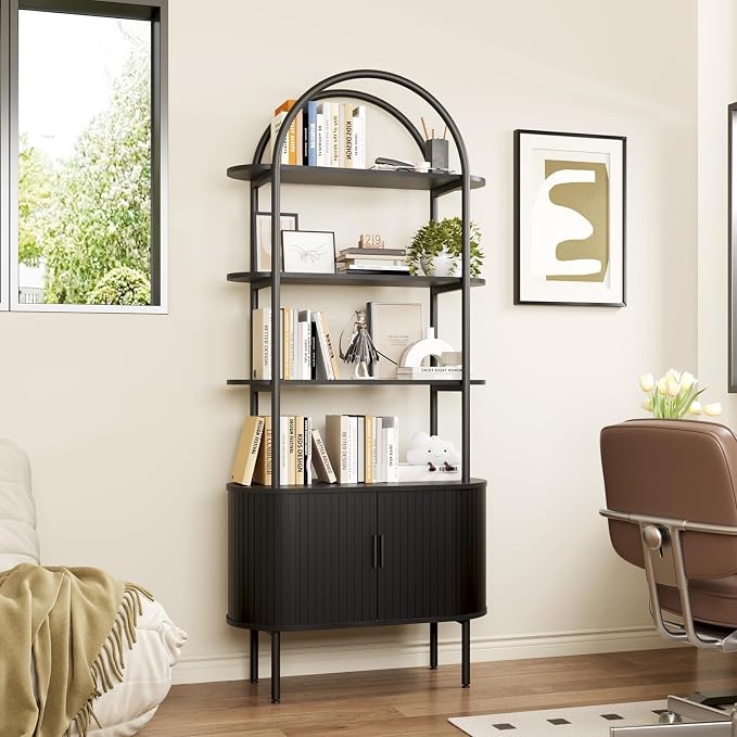 BREEZEHEAT 71" Tall Fluted Arched Bookshelf, Modern Bookshelf - Image 8