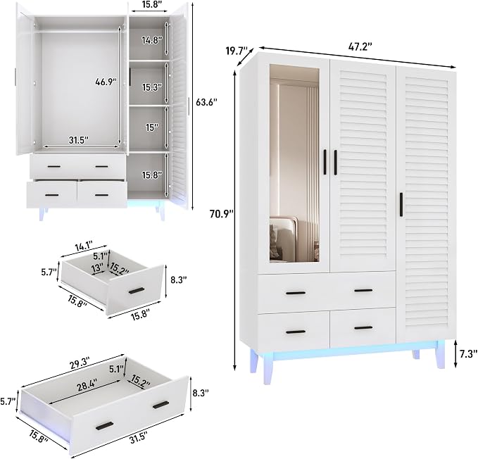 jiteentarou 3 Door Armoire Wardrobe Closet Cabinet - Image 2