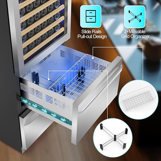 24 Inch Wine and Beverage Refrigerator, 2 IN 1 Dual Zone Drawer Beverage Fridge - Image 4