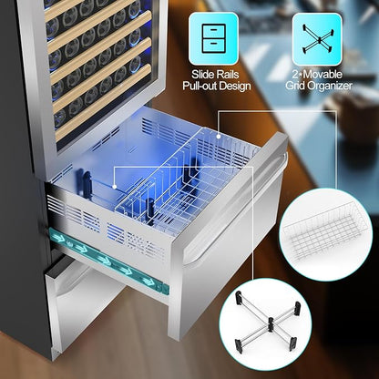 24 Inch Wine and Beverage Refrigerator, 2 IN 1 Dual Zone Drawer Beverage Fridge - Image 4